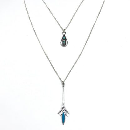 28" 2 Layer Style Sterling Silver Turquoise Charm Necklace