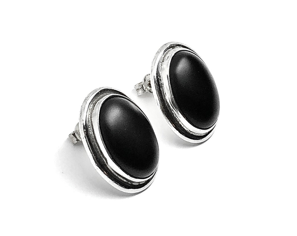 Estate Jewelry, Save & Accessorize for Less | Vintage Sterling Silver Black Stone Oval Earrings