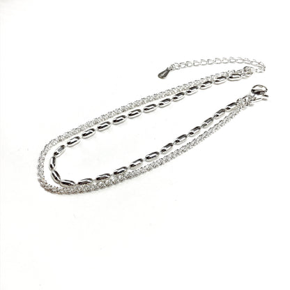 Strand Silver Bracelet, Delicate Oval Rice Bead Ball Glitter Rope Silver Chain Bracelet