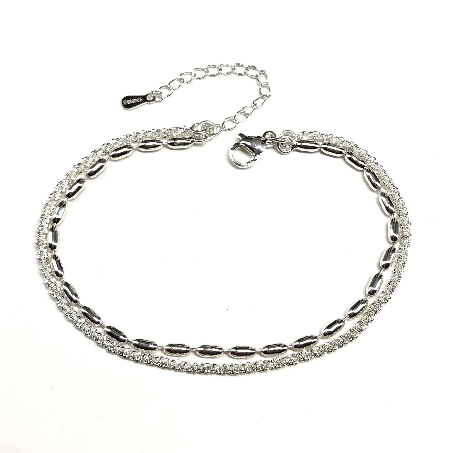 Women's Silver Bracelet, Delicate Oval Rice Bead Ball Glitter Rope Silver Chain Bracelet