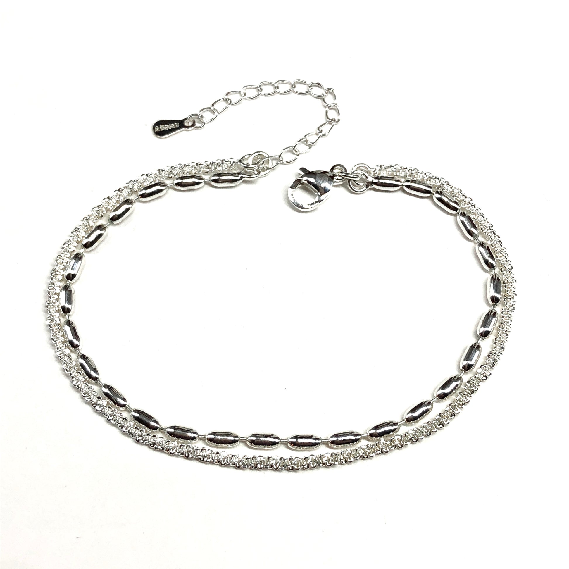 Women's Silver Bracelet, Delicate Oval Rice Bead Ball Glitter Rope Silver Chain Bracelet
