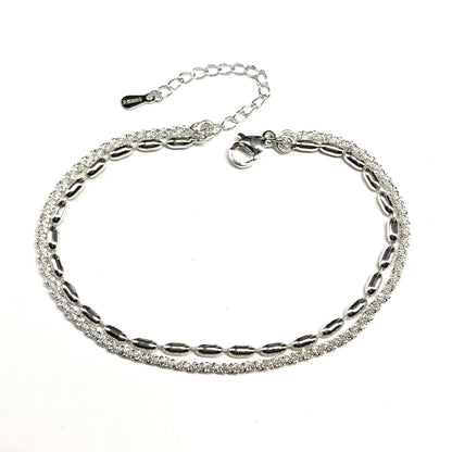 Women's Silver Bracelet, Delicate Oval Rice Bead Ball Glitter Rope Silver Chain Bracelet