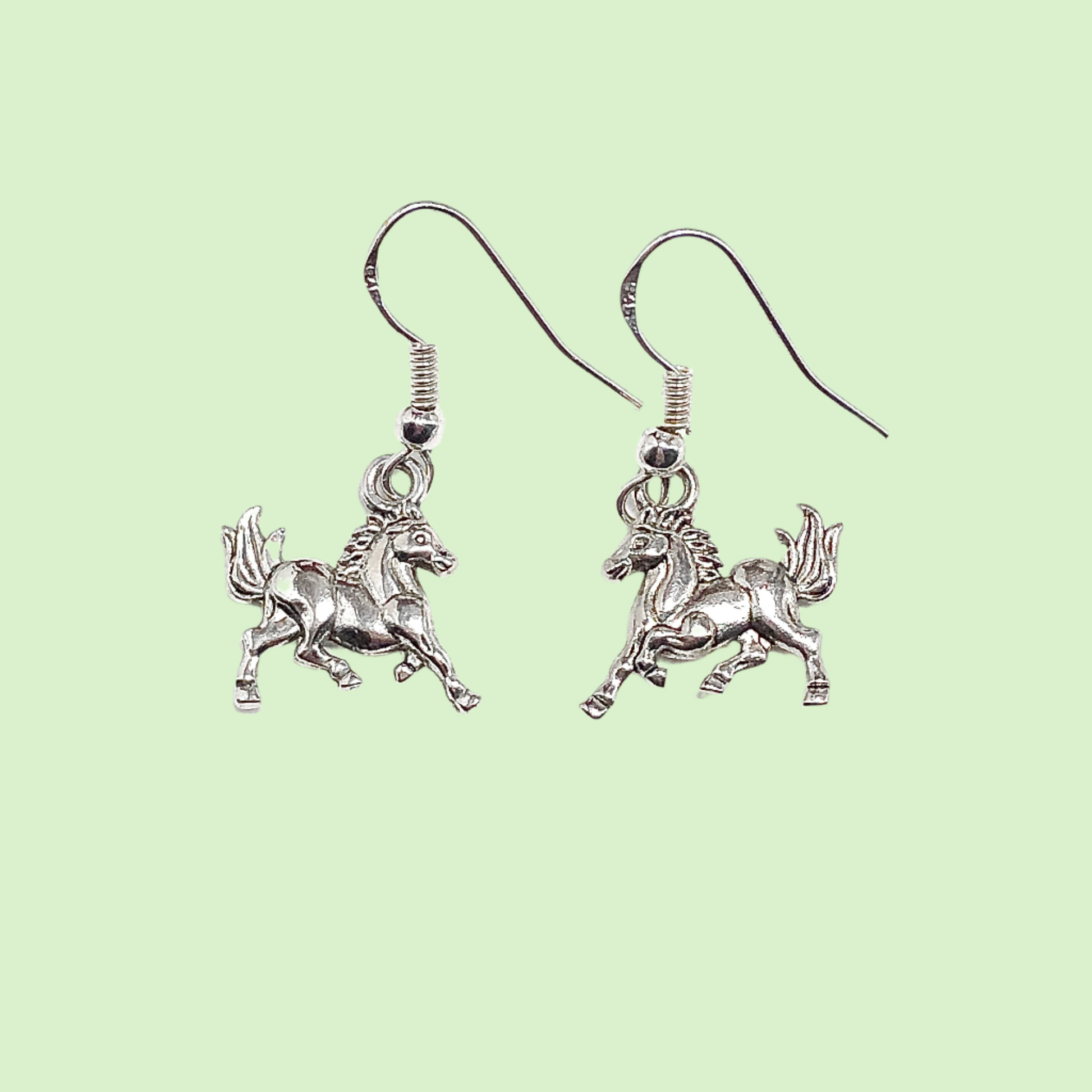 3D Horse Charm Sterling Silver Dangle Earrings