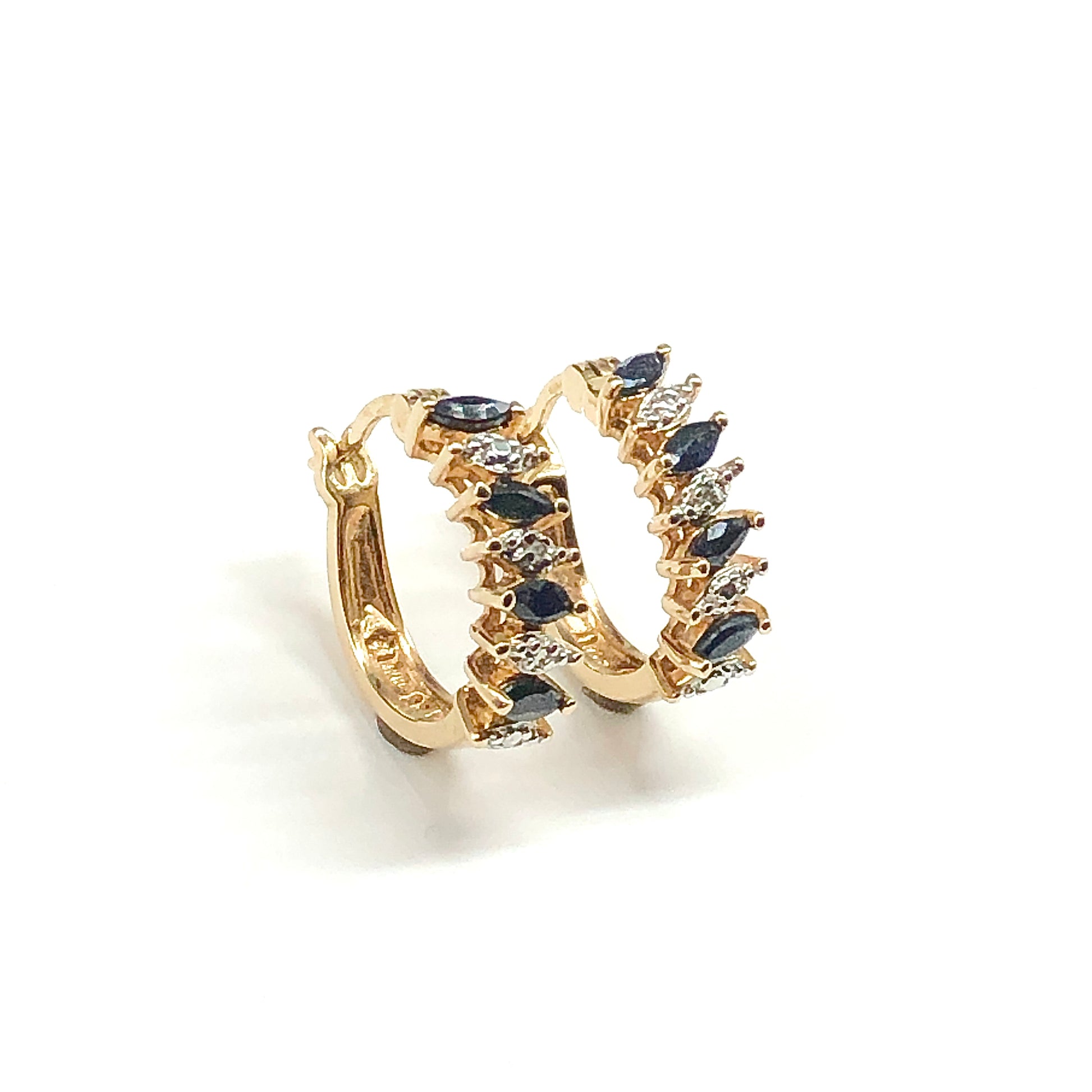 Womens Sapphire Diamond Gold 925 Silver Hoop Earrings - Discount Estate Jewelry online