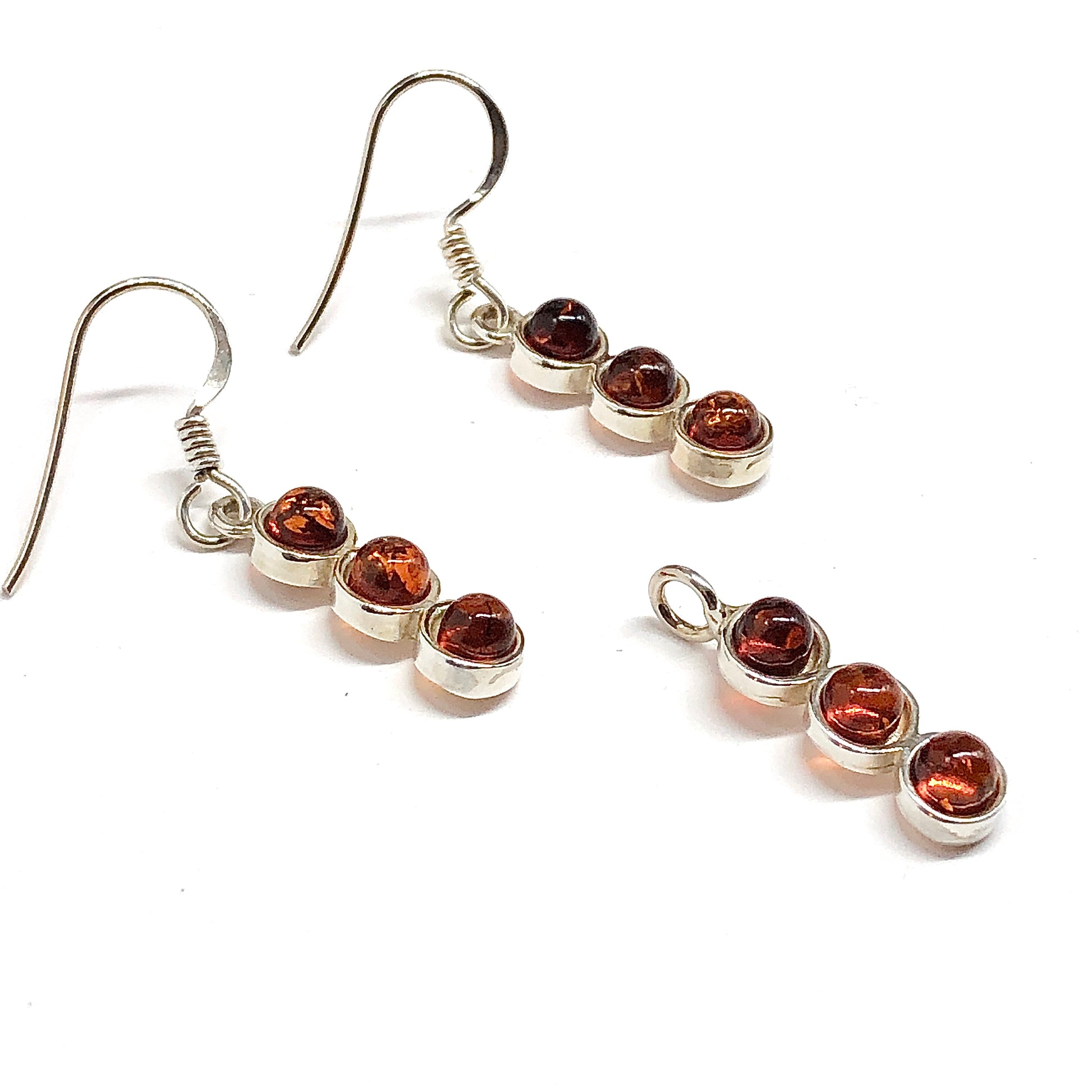 925 Sterling Silver Amber Earrings, Matching Amber Stone Pendant