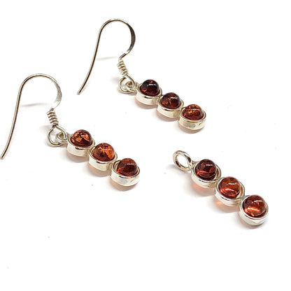 925 Sterling Silver Amber Earrings, Matching Amber Stone Pendant