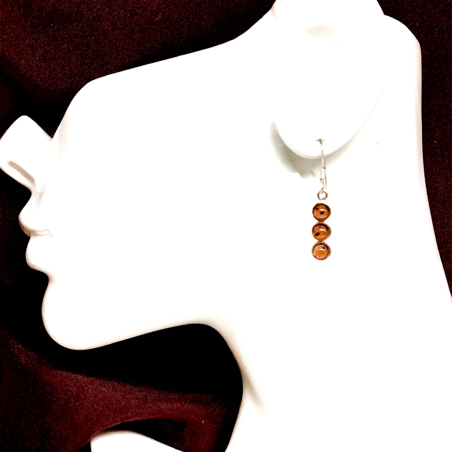 925 Sterling Silver Amber Earrings - Minimalist Matching Amber Dot Pendant & Earrings