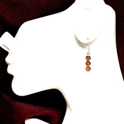 925 Sterling Silver Amber Earrings - Minimalist Matching Amber Dot Pendant & Earrings