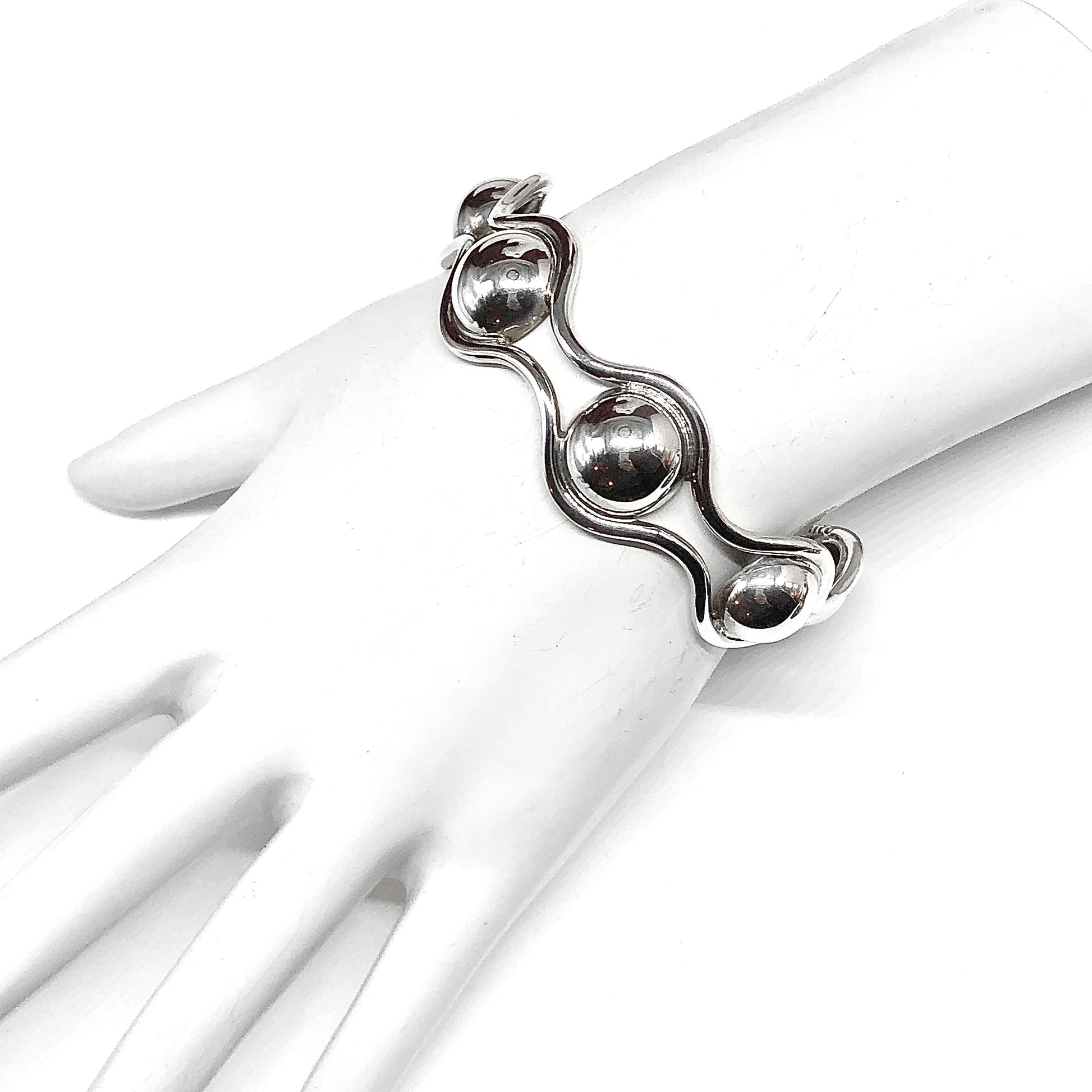 Sterling Silver Bracelet Vintage Ball Stud Design Cuff Bracelet