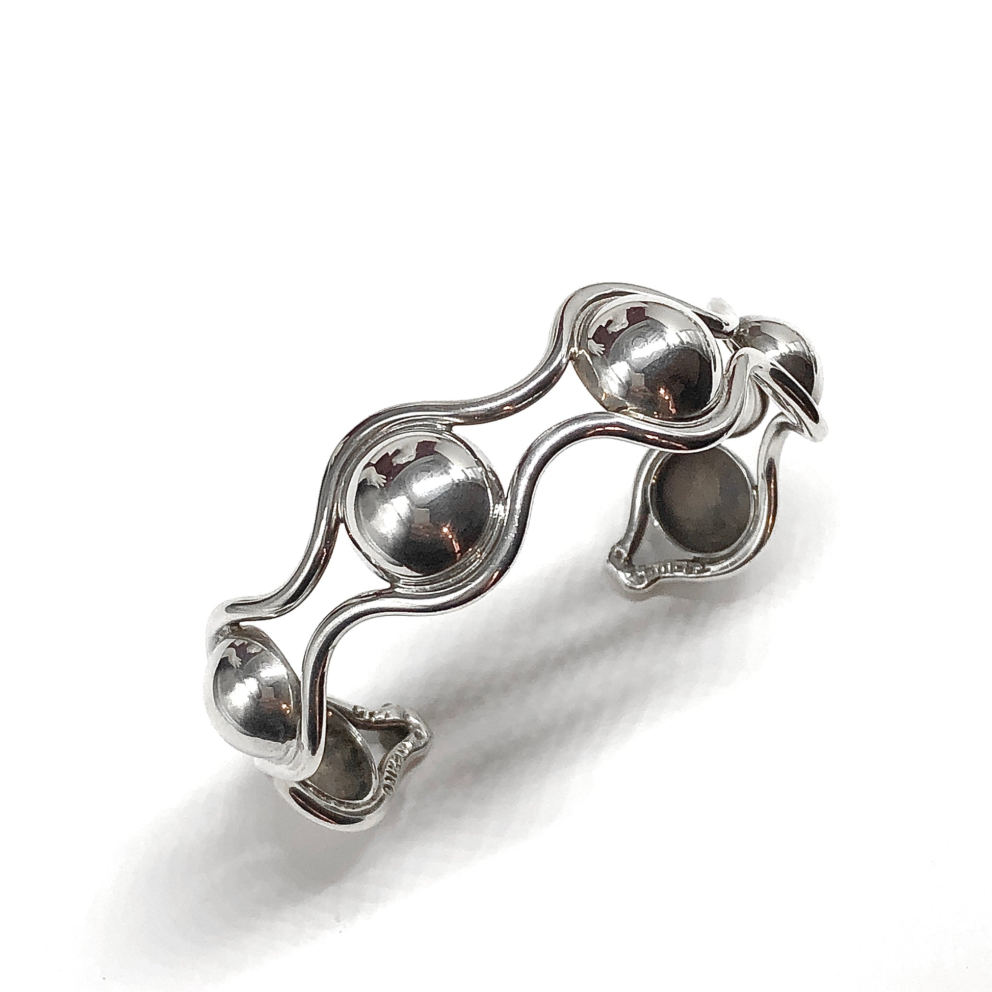 925 Sterling Silver Bracelet Vintage Ball Stud Design Cuff Bracelet