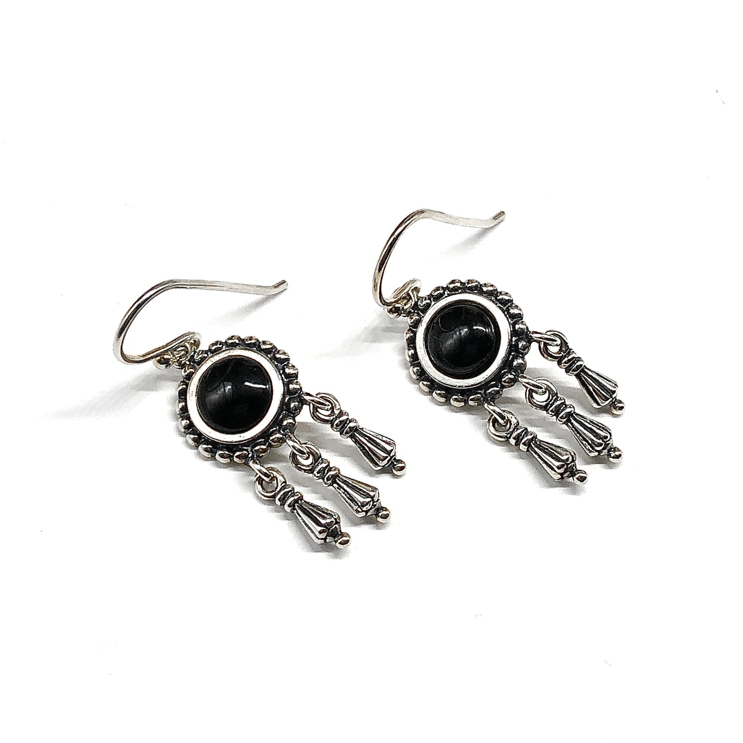 Womens Black Sterling Silver Chandelier Earrings, Boho Fashion Style