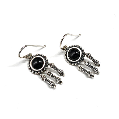 Womens Black Sterling Silver Chandelier Earrings, Boho Fashion Style