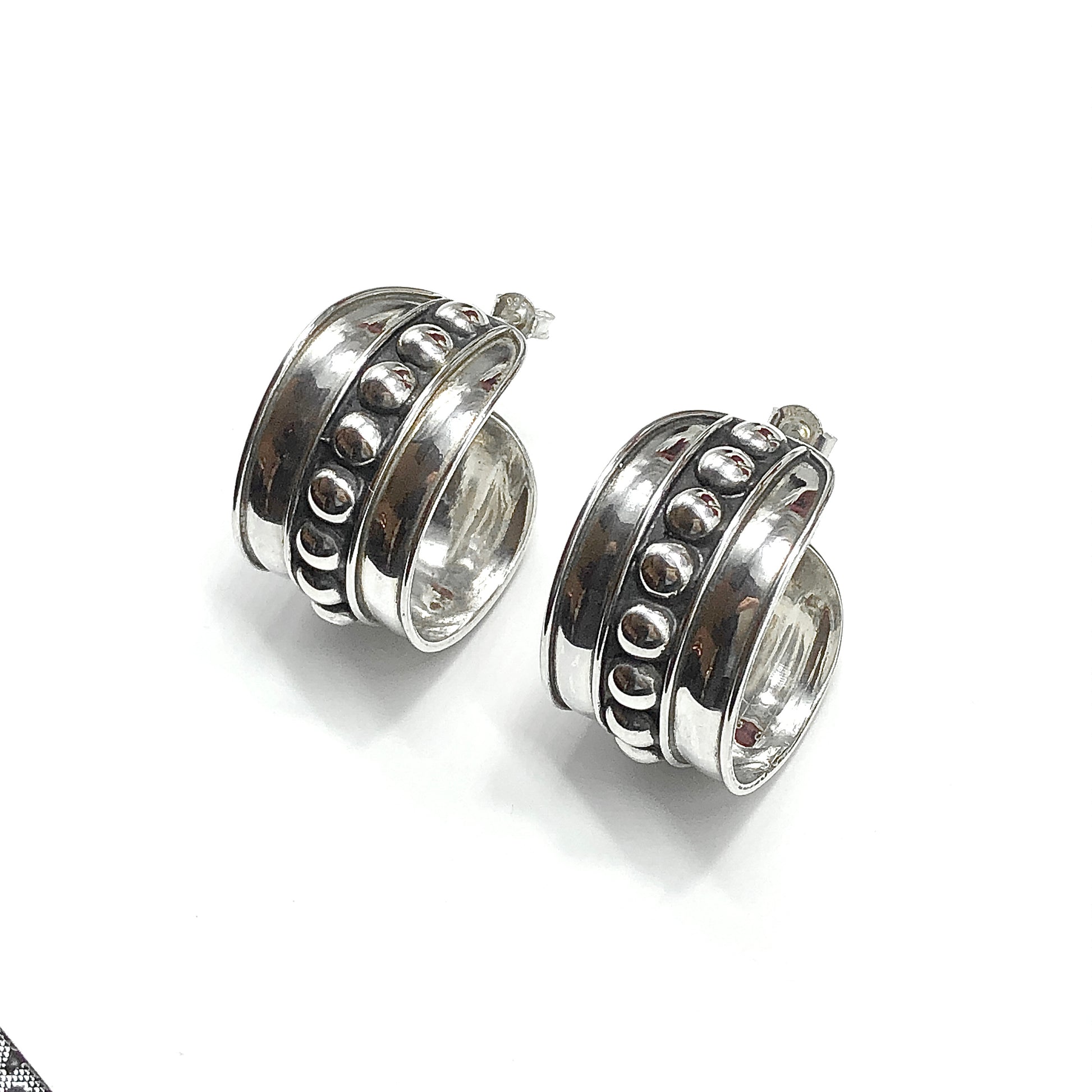 925 Sterling Silver Hoop Earrings 1/2" Wide Studded Hoops