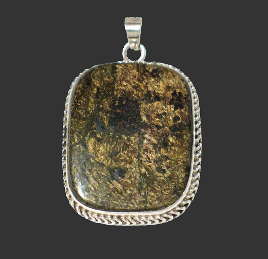 925 Sterling Silver Pendant, Unisex style Unique Big Bronze Brown Stone Silver Pendant