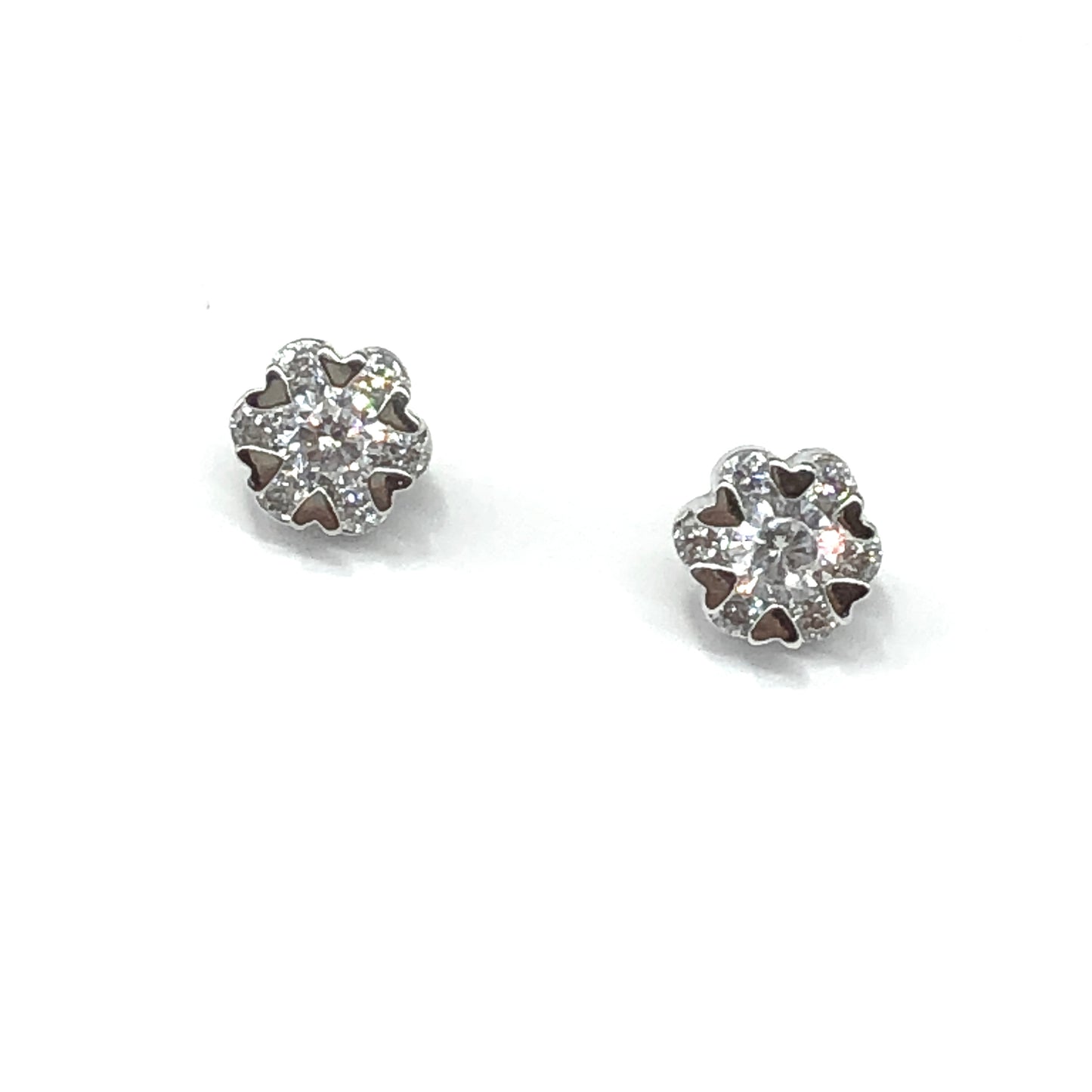 Fancy Sterling Silver Stud Earrings, Sparkly Cubic Zirconia 925 Silver Round Stud Earrings
