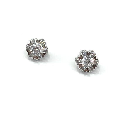 Fancy Sterling Silver Stud Earrings, Sparkly Cubic Zirconia 925 Silver Round Stud Earrings