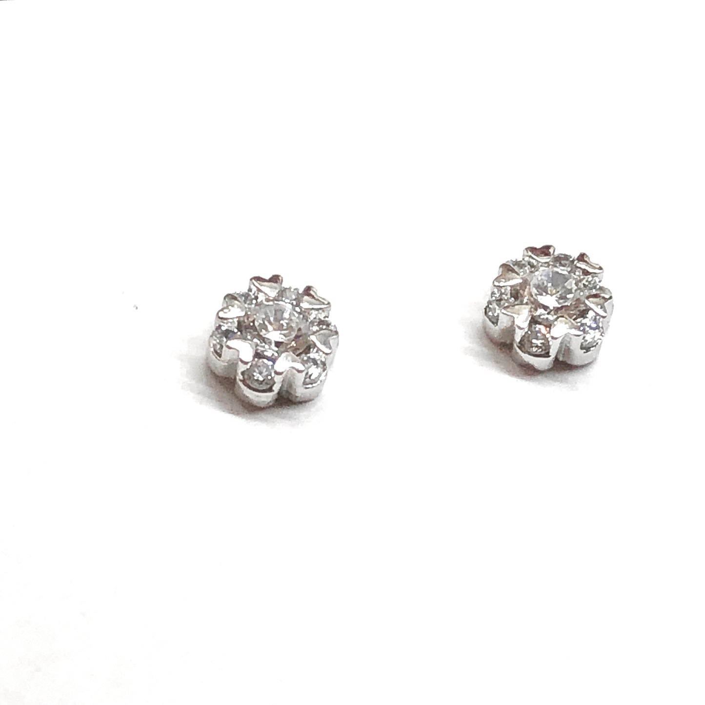 Sterling Silver Earrings, Fancy Cubic Zirconia 925 Silver Round Stud Earrings