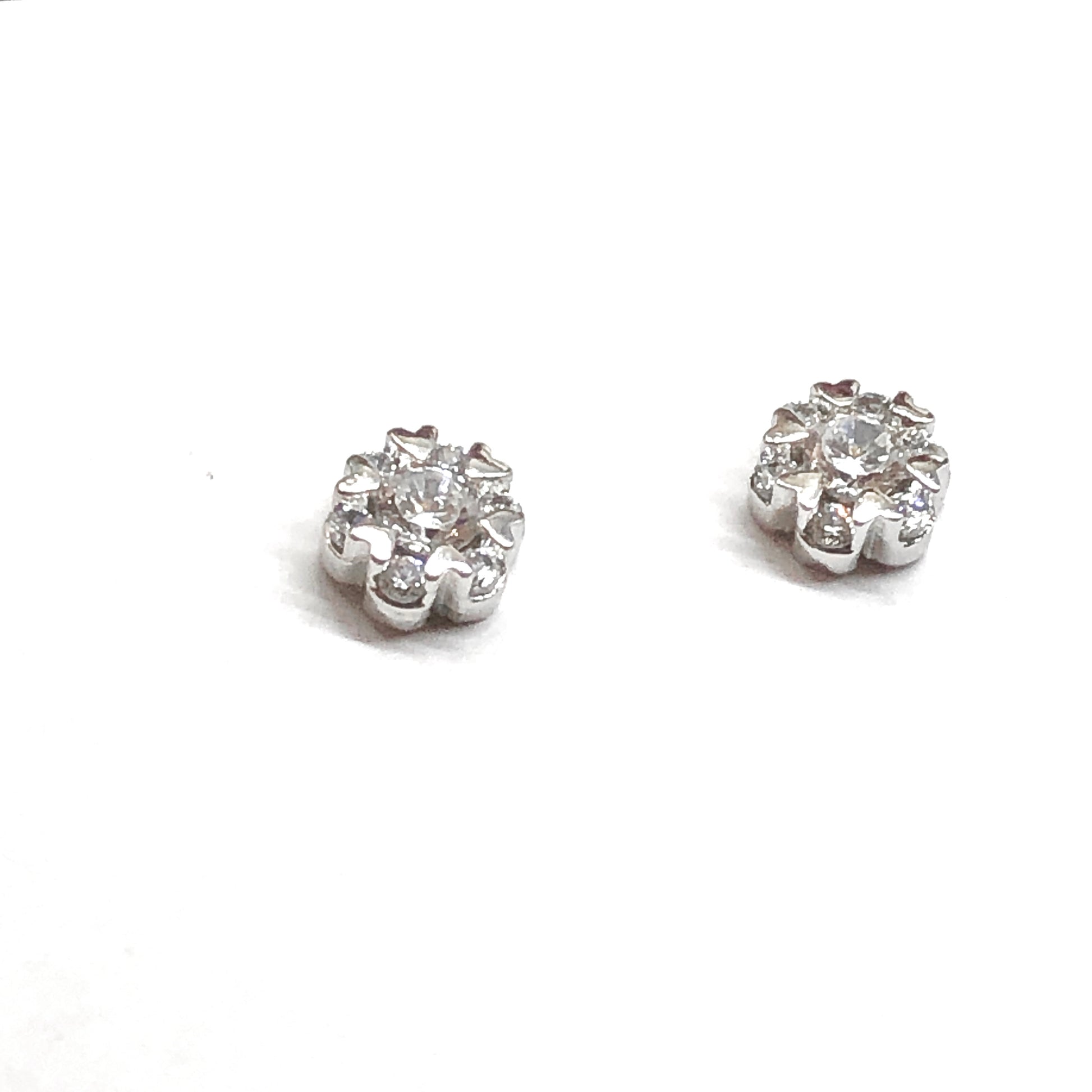 Sterling Silver Earrings, Fancy Cubic Zirconia 925 Silver Round Stud Earrings