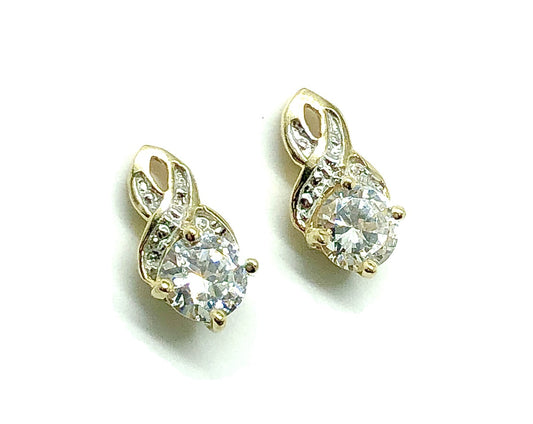 10k Yellow Gold Shimmery Cz Infinity Style Earrings