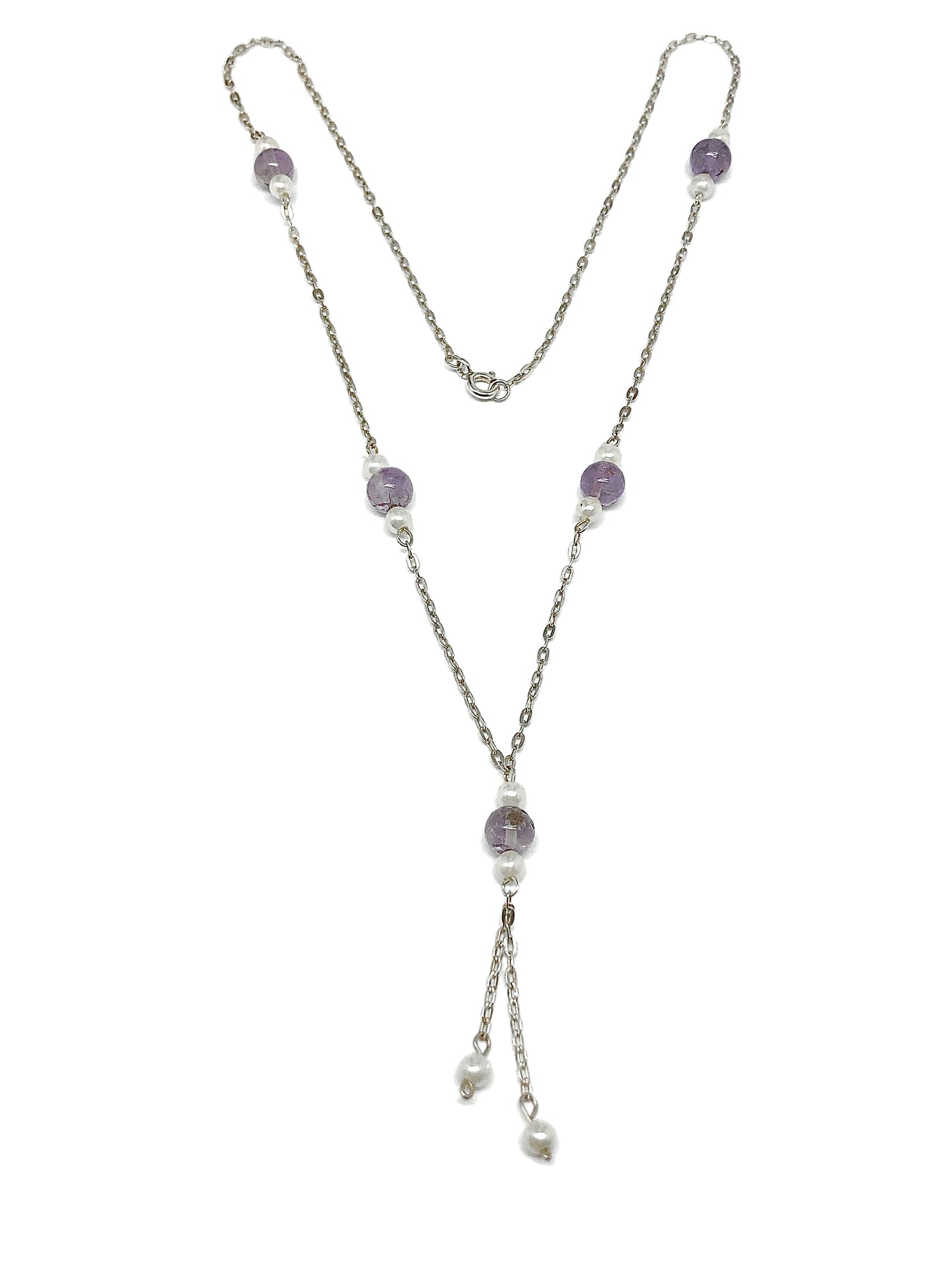 Purple Amethyst Sterling Silver Beaded Y-chain Tassel Necklace