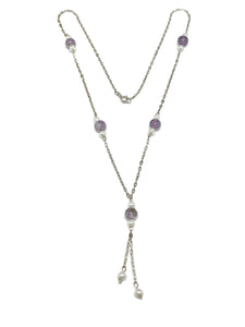 Jewelry Necklace - Womens Amethyst Sterling Silver Layering Y Chain Station Necklace