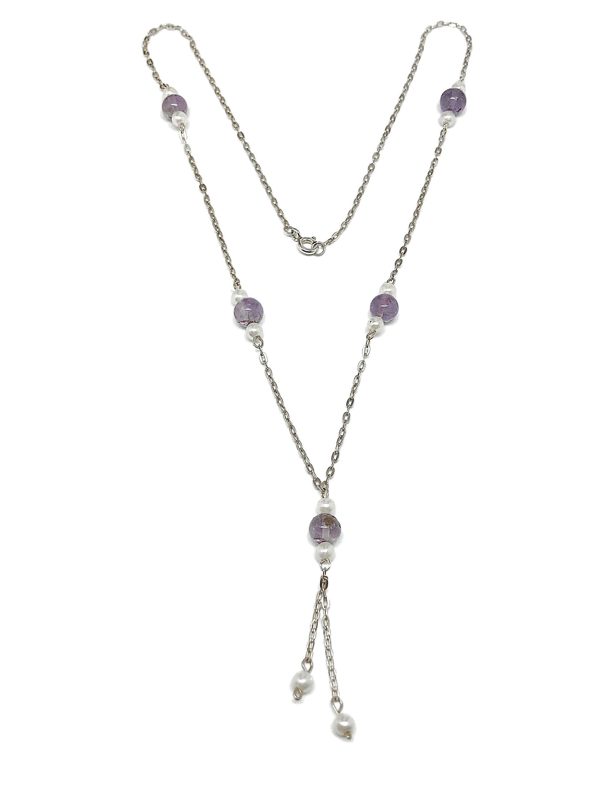Jewelry Necklace - Purple Amethyst Sterling Silver Layering Y Chain Station Necklace