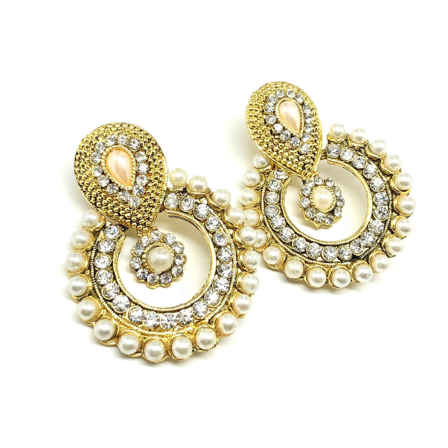 Big Bollywood Style Golden Halo Pearl Earrings