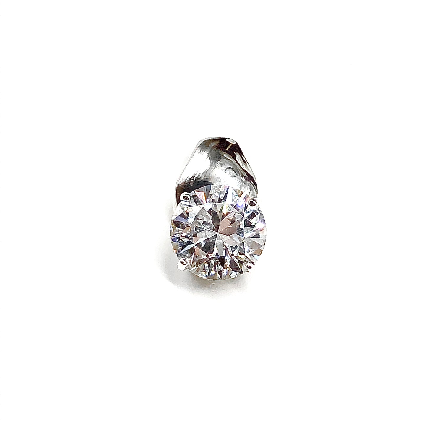 Bling Cz Stone Pendant, 11.7mm Round Brilliant cut, Glittering Cubic Zirconia Solitaire Style Sterling Silver Pendant
