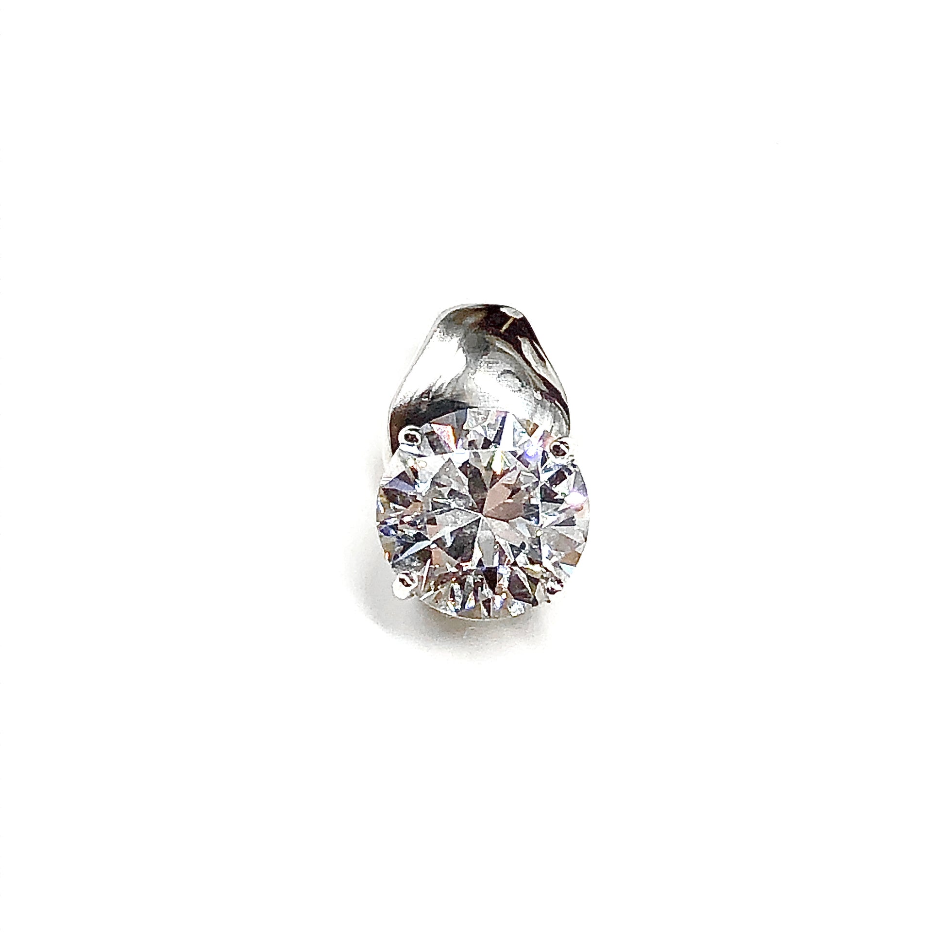 Bling Cz Stone Pendant, 11.7mm Round Brilliant cut, Glittering Cubic Zirconia Solitaire Style Sterling Silver Pendant