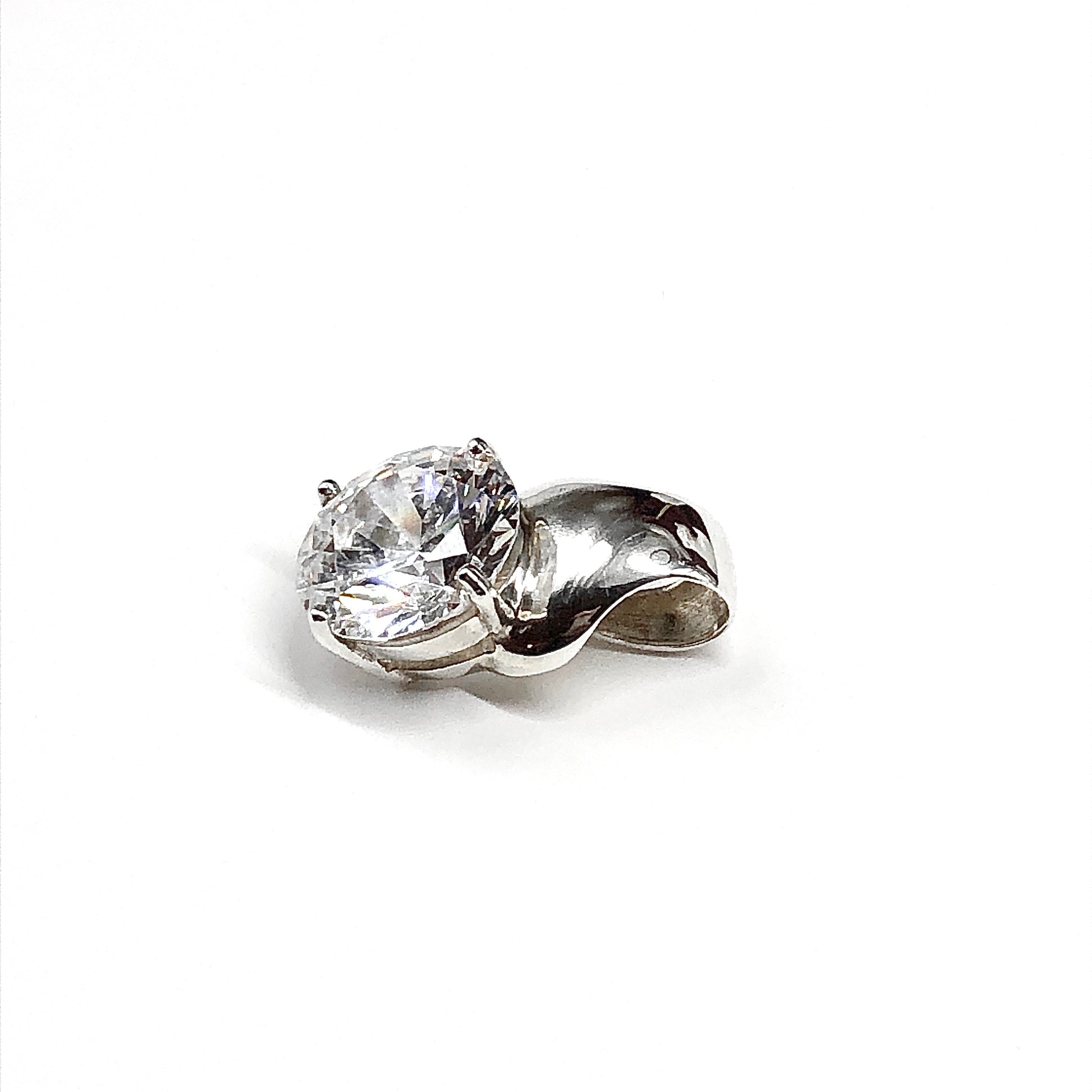 Cz Stone Pendant, 11.7mm Round Brilliant cut, Glittering Cubic Zirconia Solitaire Style Sterling Silver Pendant