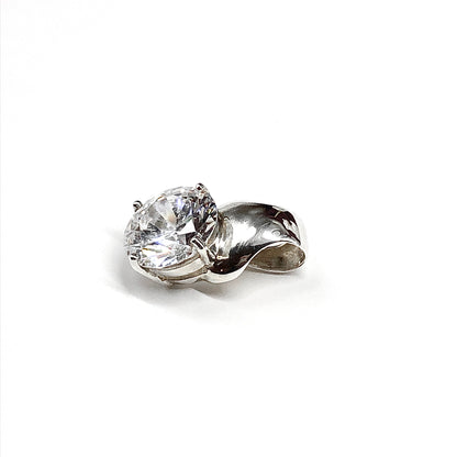 Cz Stone Pendant, 11.7mm Round Brilliant cut, Glittering Cubic Zirconia Solitaire Style Sterling Silver Pendant