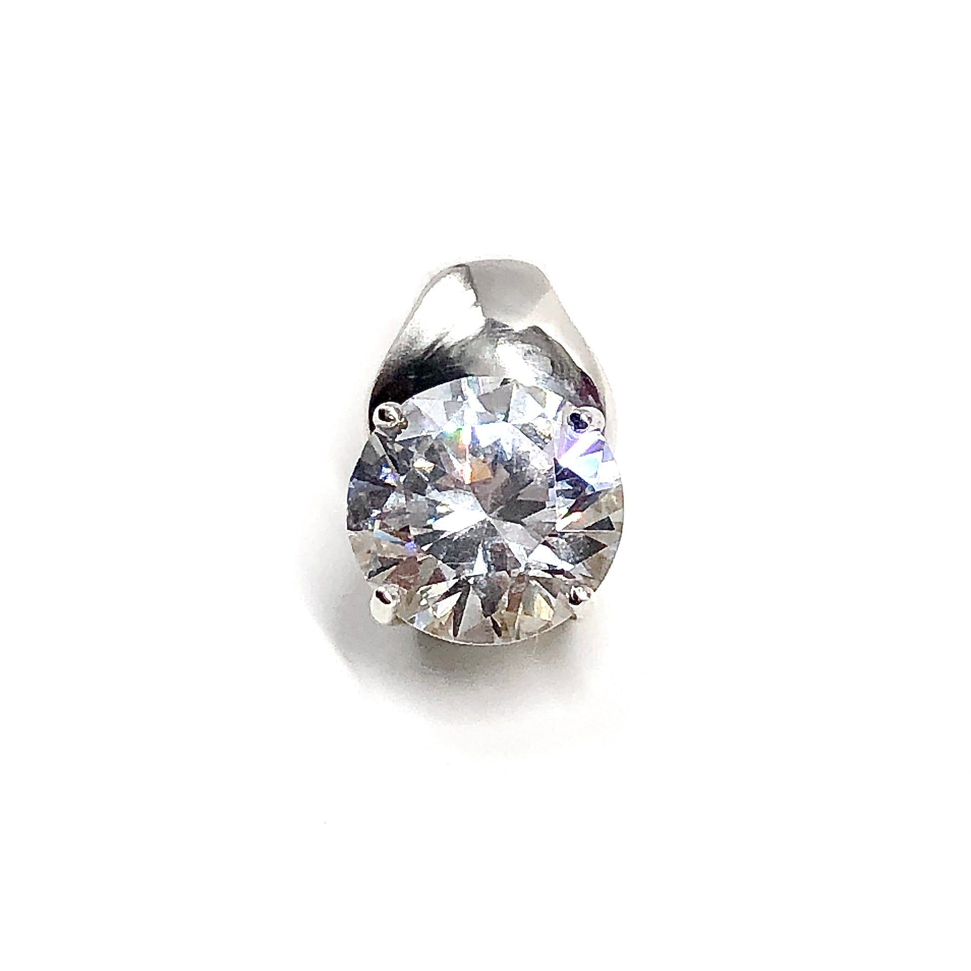 Bling Cz Stone Pendant, 11.7mm Glittering Cubic Zirconia Solitaire Style Sterling Silver Pendant