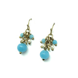 Earrings Womens used Bronze Light Blue & Pearl Short Drop Beaded Dangle Earrings