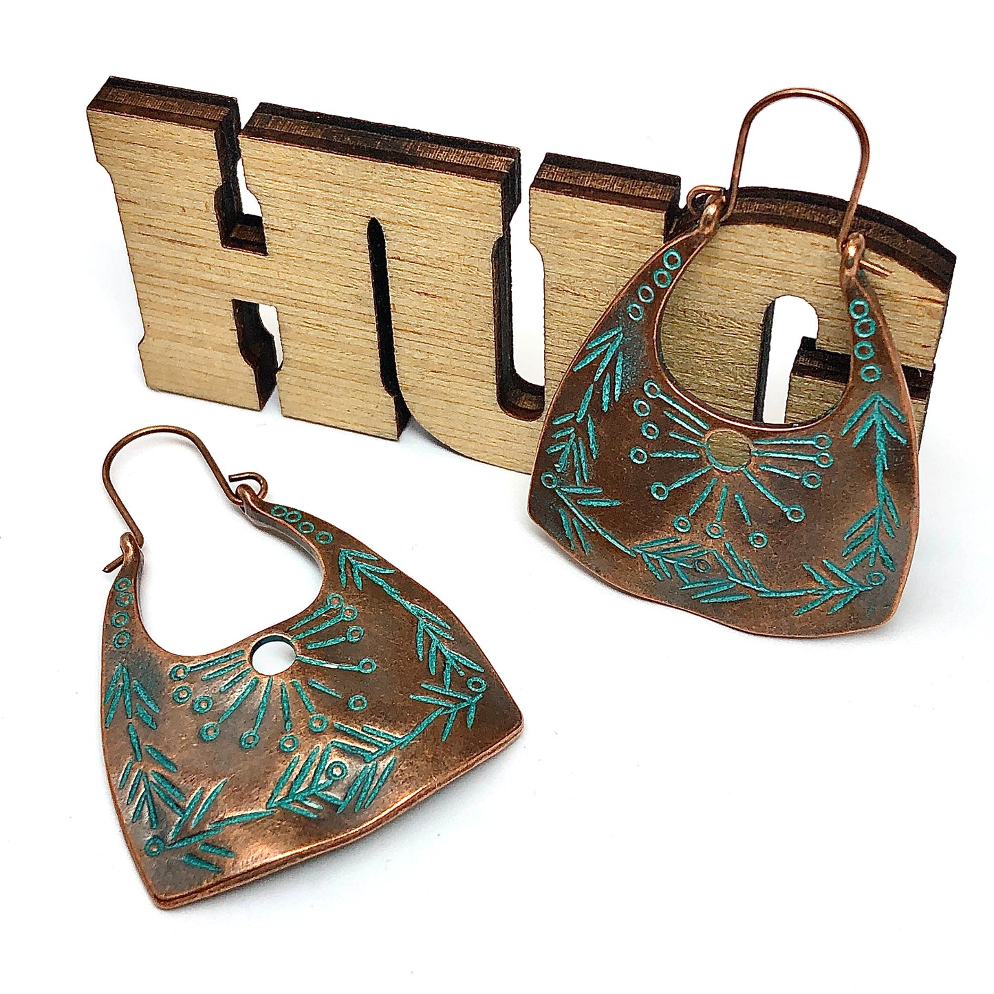 Bag it Boho Style Rustic Copper Turquoise Side Hoop Earrings | Womens Discount Fashion Jewelry online in USA