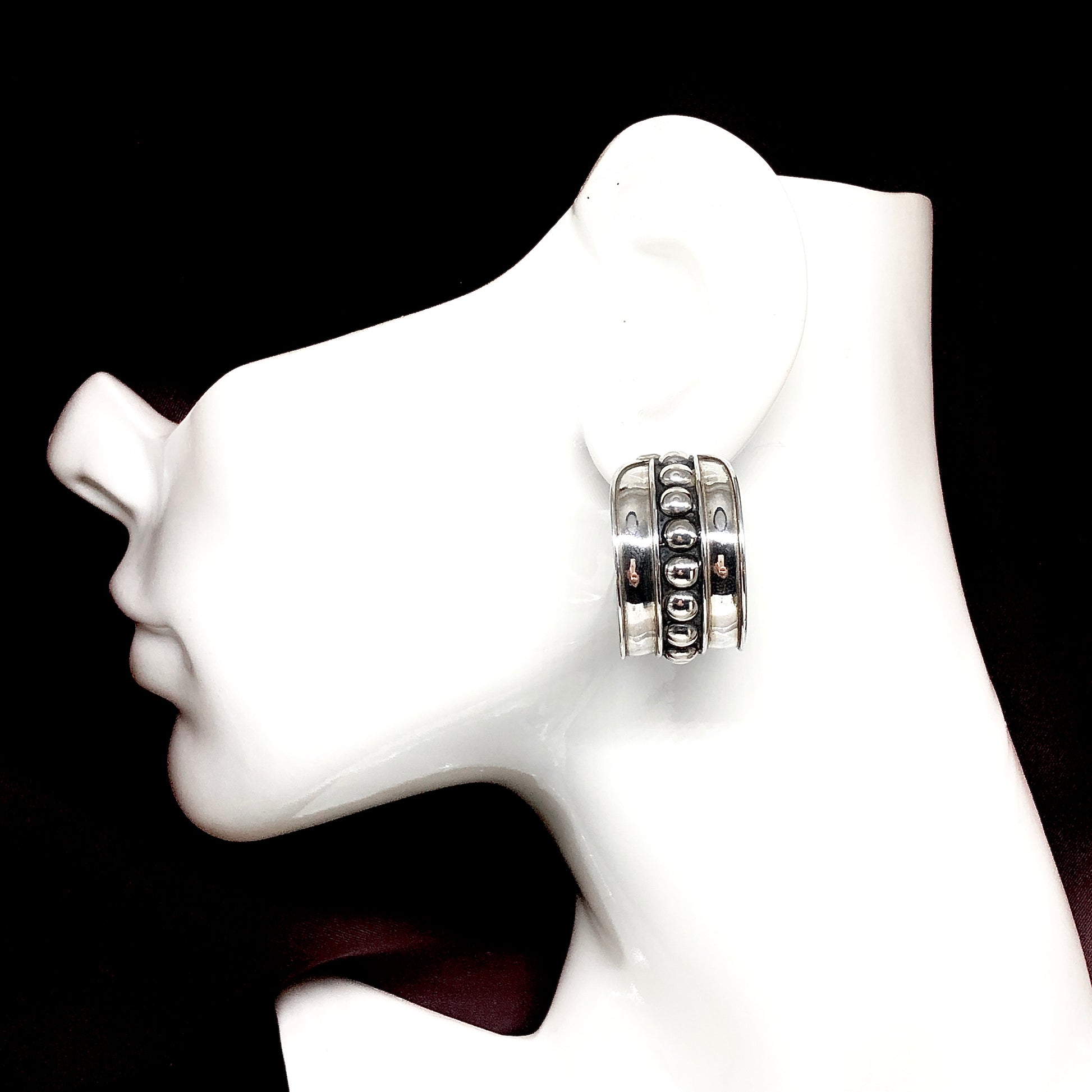 Bold Edgy Style 925 Sterling Silver Hoop Earrings 1/2 inch Wide Studded Hoops