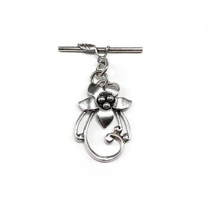 Sterling Silver Toggle Clasp Finding, 20mm Floral Design Bracelet Toggle Clasp