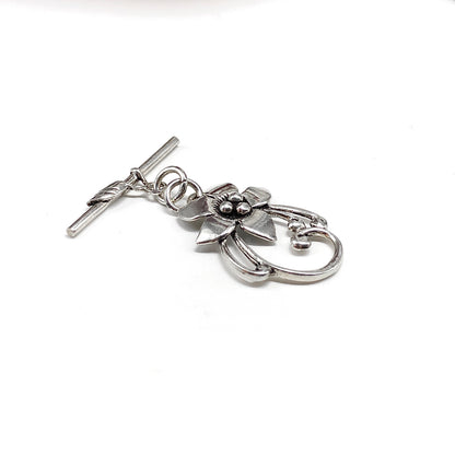 Sterling Silver Toggle Clasp Finding, 20mm Floral Design Bead Necklace Clasp