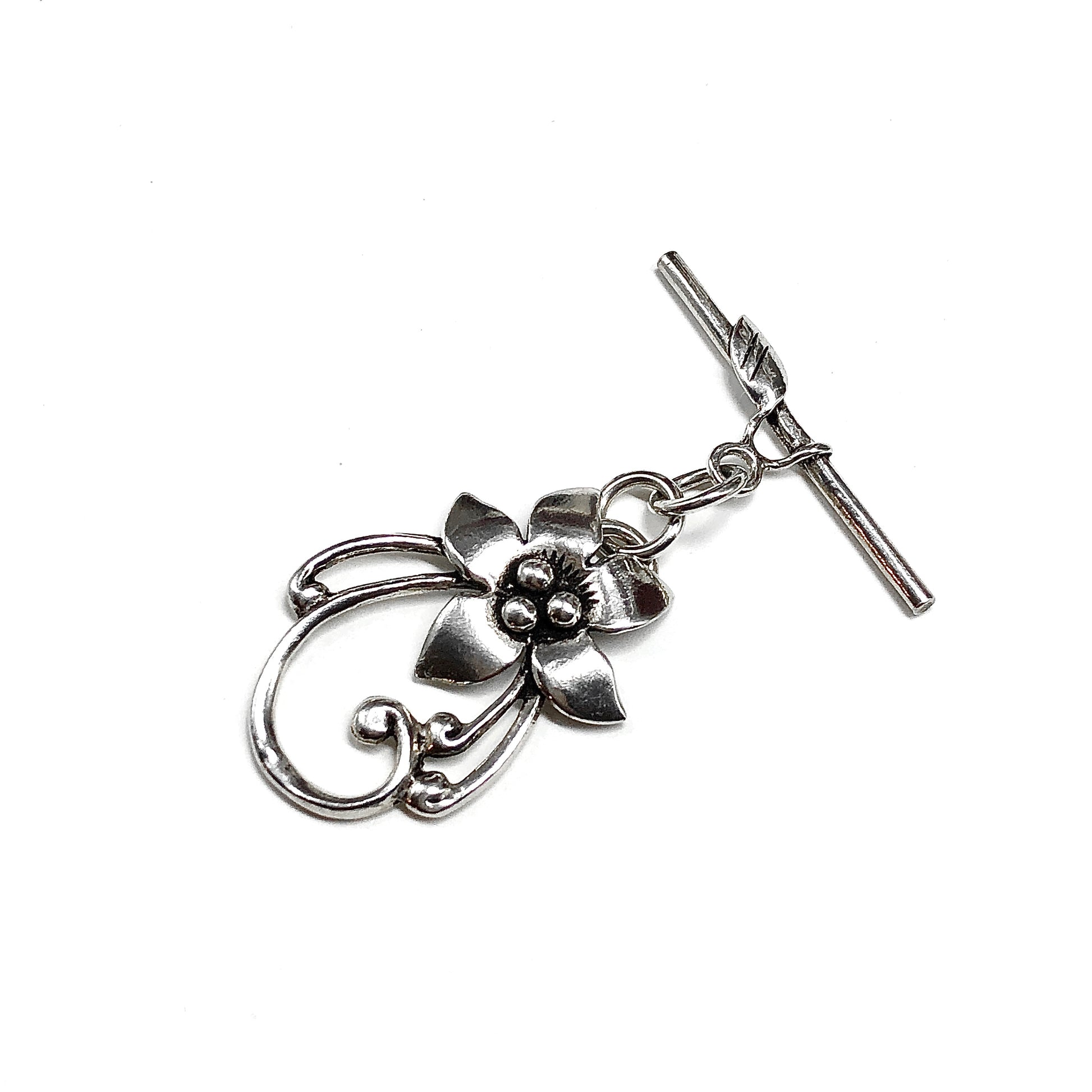 Sterling Silver Toggle Clasp Jewelry Finding, Flower Design Toggle Clasp