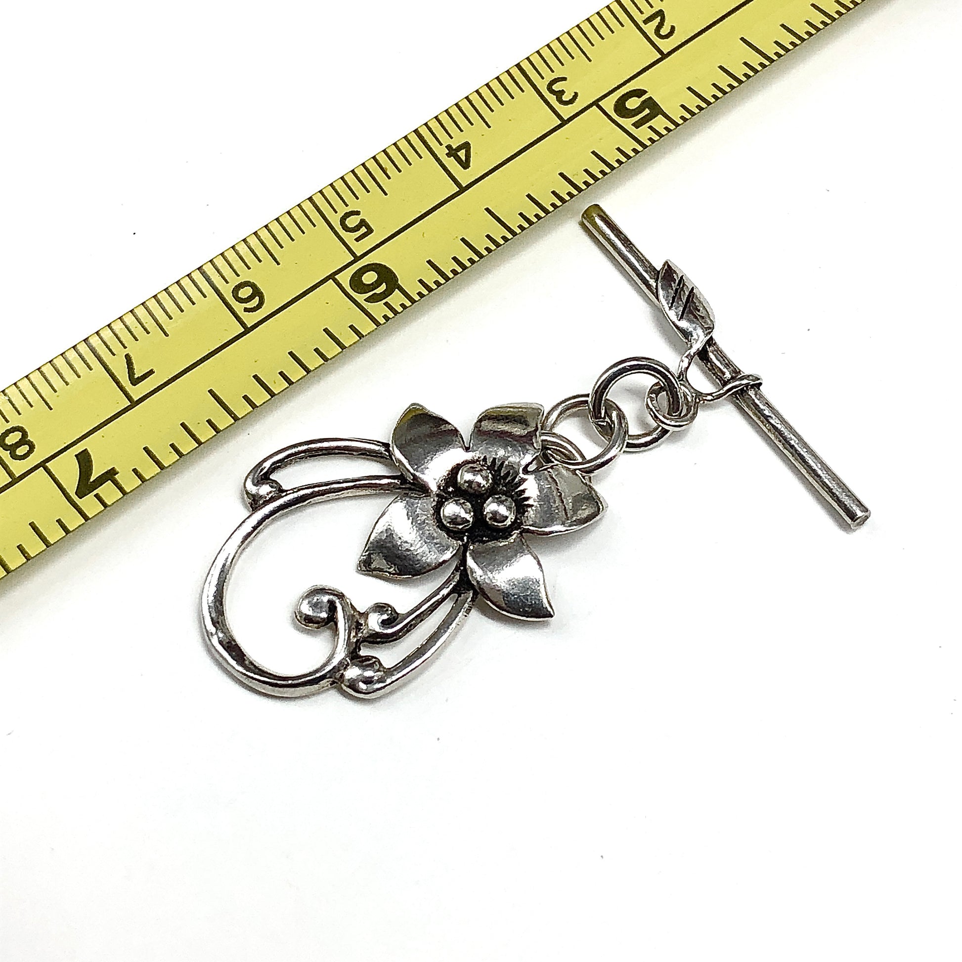 Sterling Silver Toggle Clasp, Large Floral Design Bracelet Toggle Clasp