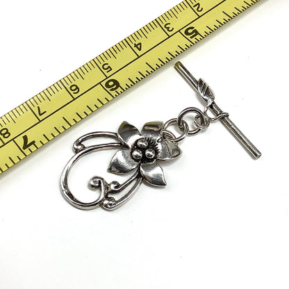 Sterling Silver Toggle Clasp, Large Floral Design Bracelet Toggle Clasp