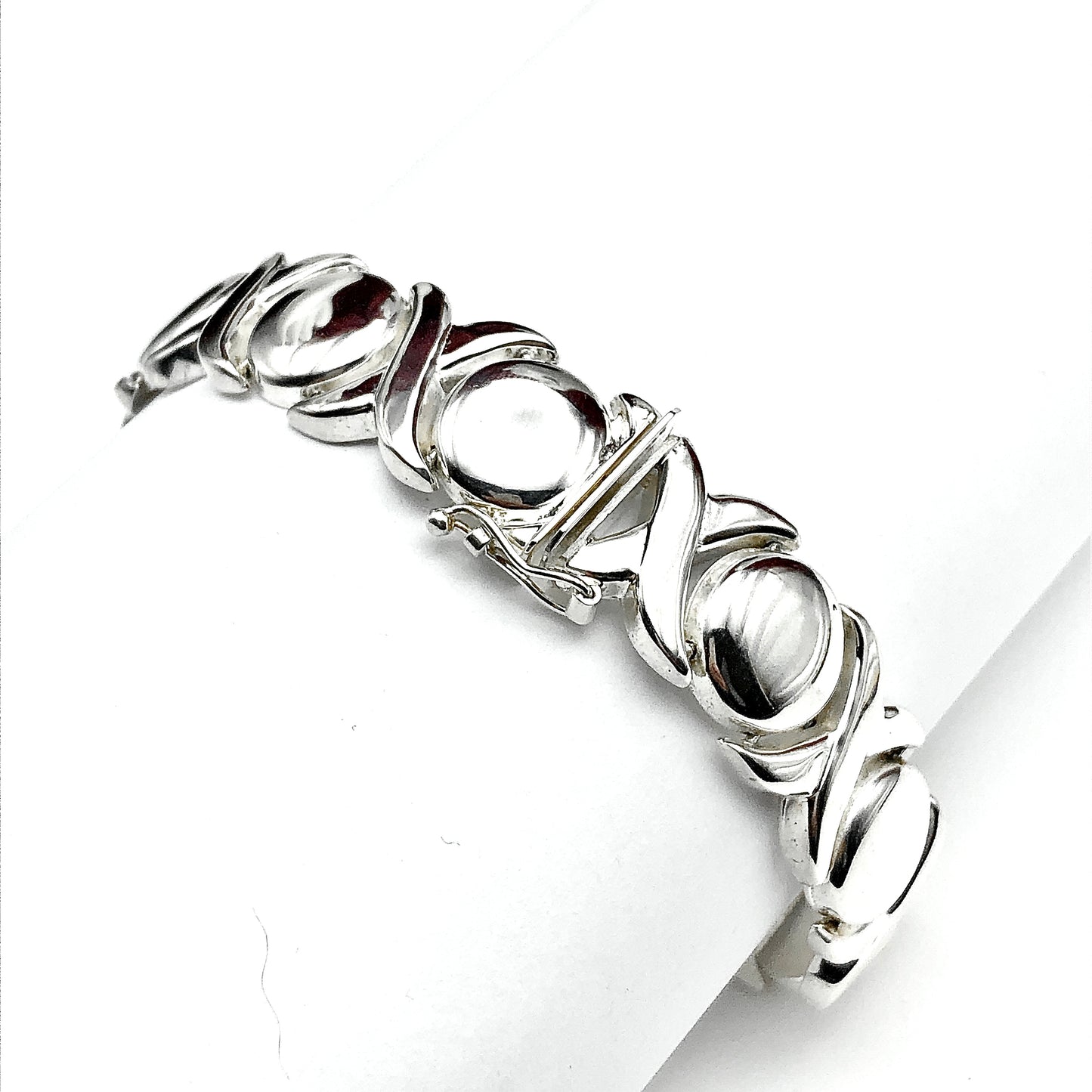 Sterling Silver Bracelet, 7.5" 14mm Wide Stampato Style XO Tennis Bracelet - Estate Jewelry online