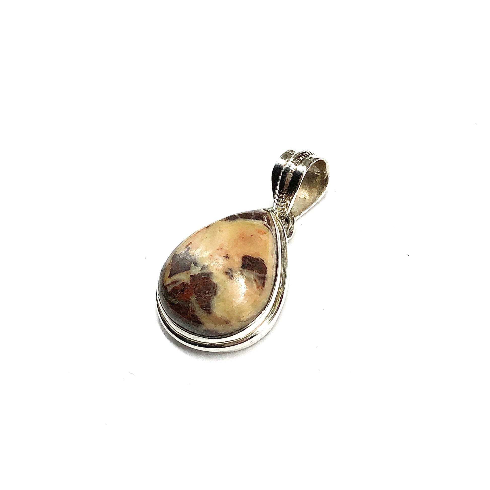 Sterling Silver Pendant, Unisex Style Brown Tan Agate 925 Silver Pendant