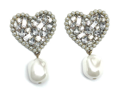 Sugarfix - Your BIG Fancy White Crystal Heart Pearl Earrings