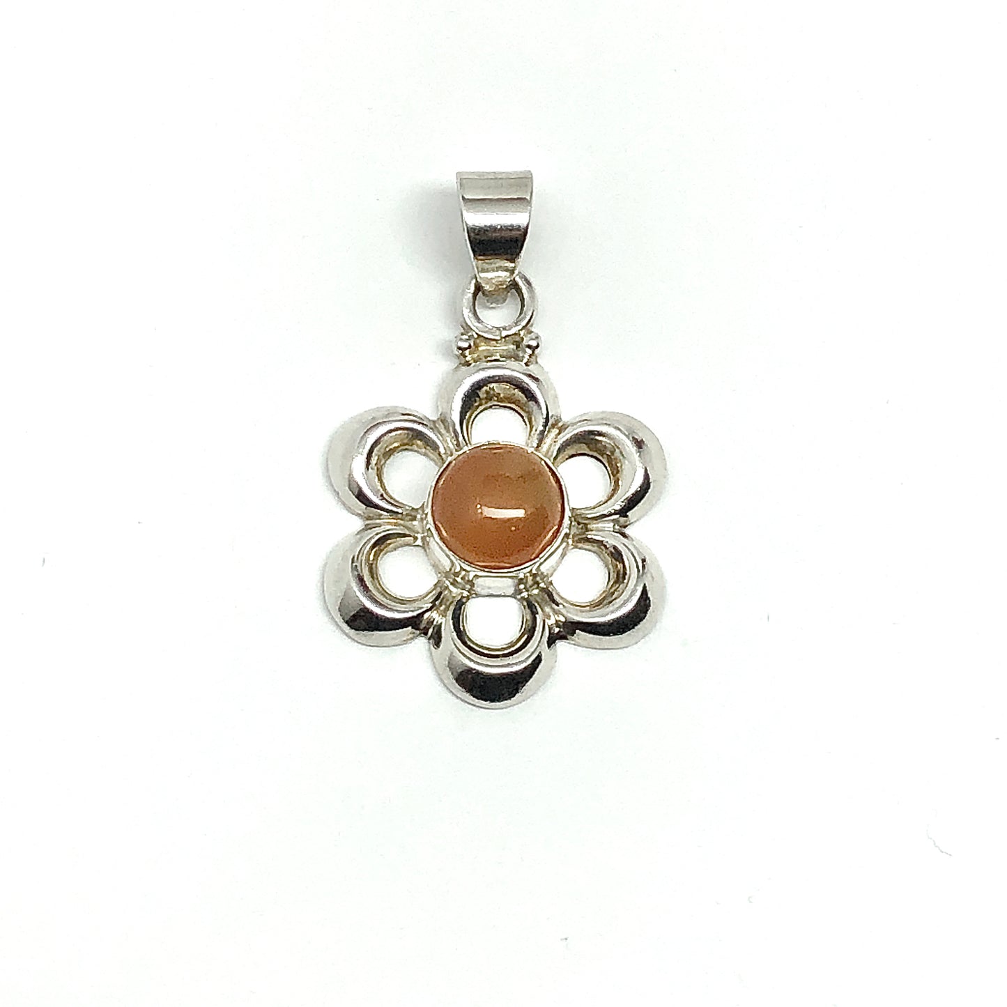 Sterling Silver Carnelian Stone Flower Pendant