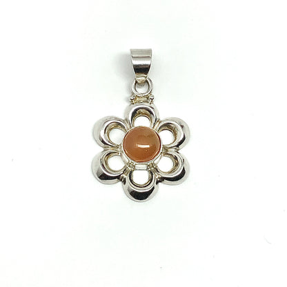 Sterling Silver Carnelian Stone Flower Pendant