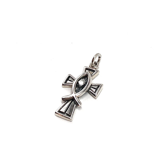 Cross Pendant, Mens or Womens Celtic Style Ichthys Cross Sterling Silver Charm Pendant
