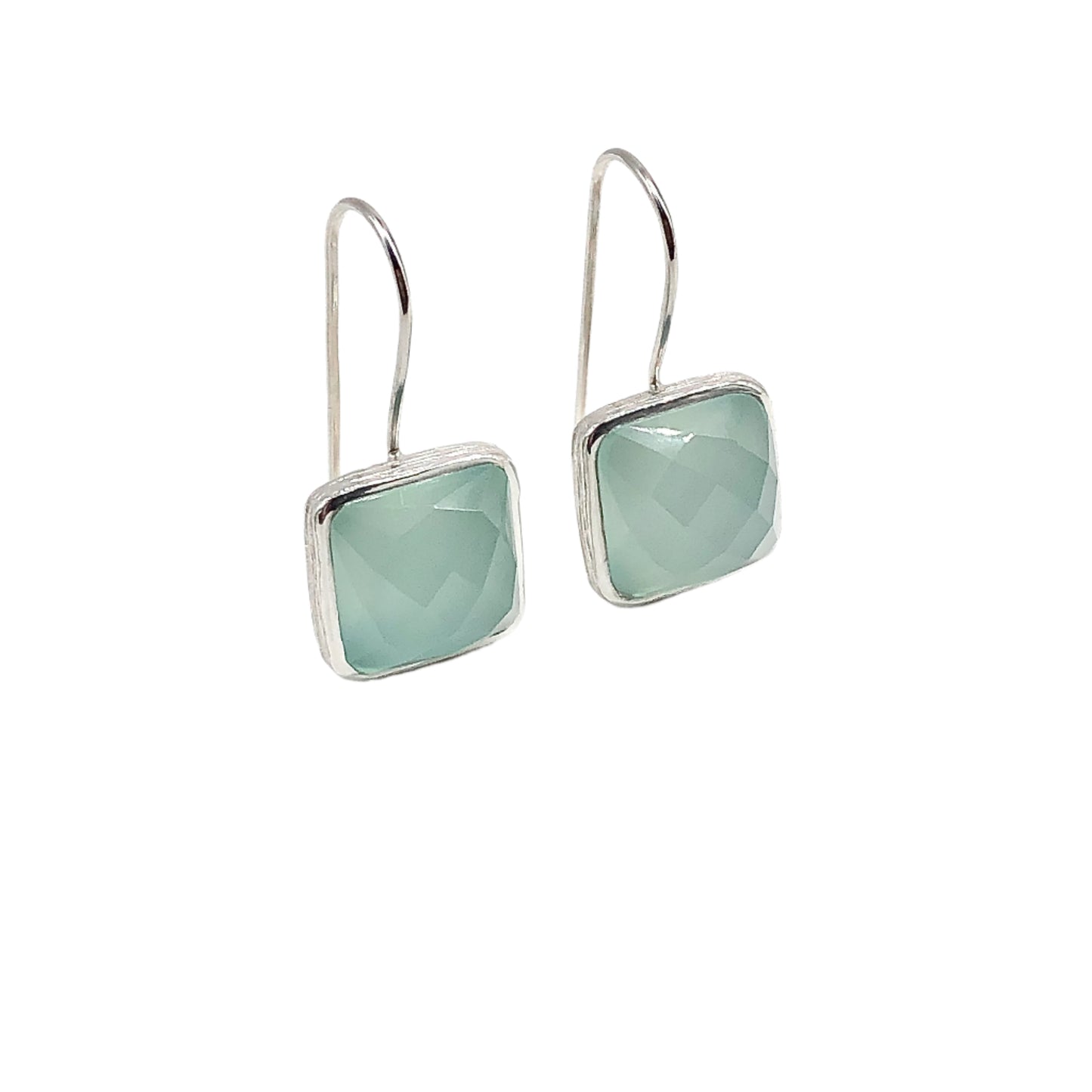 Chalcedony Stone Sterling Silver Earrings, Womens Elegant Design, Blue Gray Sterling Silver Dangle Earrings