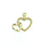 Jewelry Womens Charm - Fun Love Textured Style 14k Gold Two Heart Design Pendant - Blingschlingers.com in USA