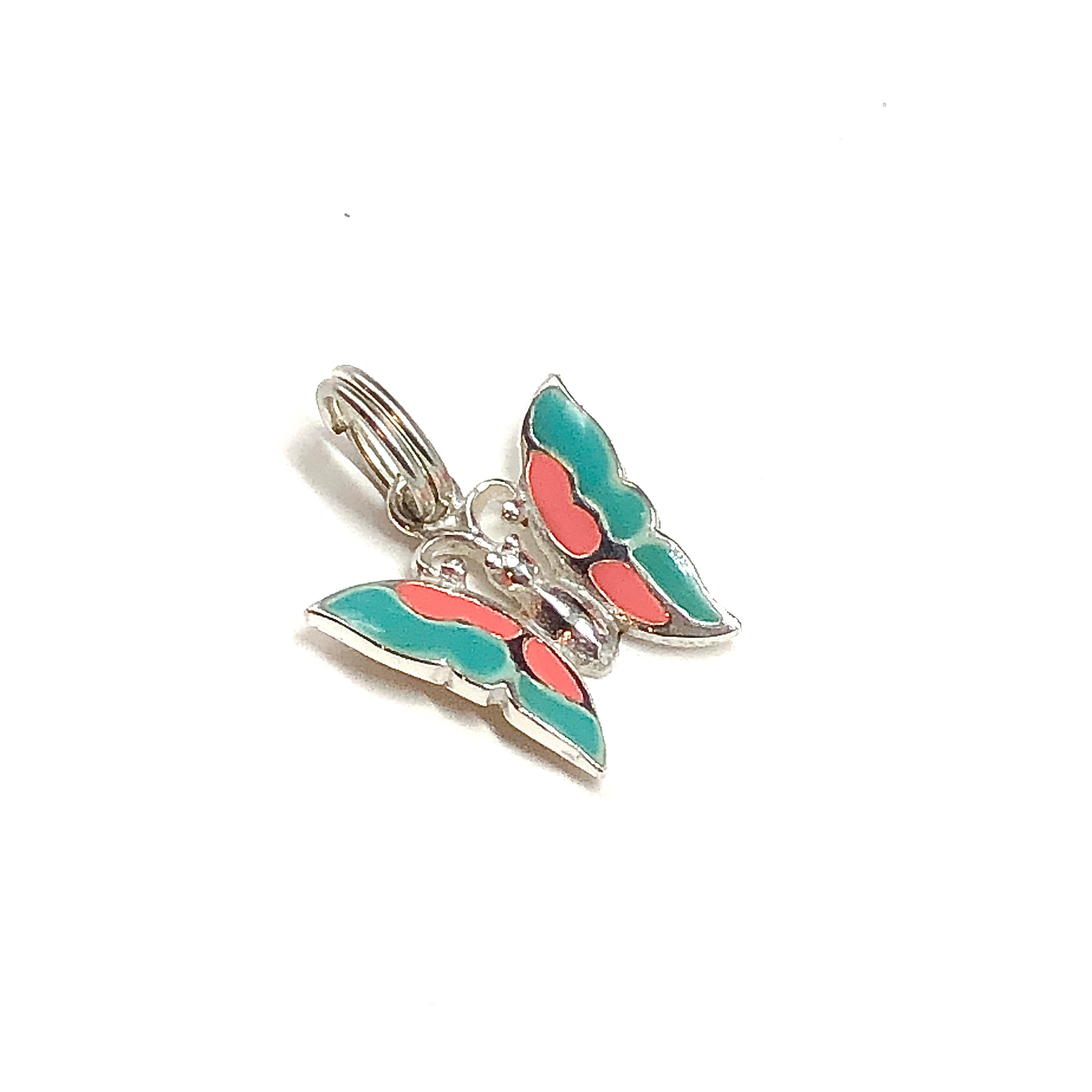 Charms for Bracelets, 925 Sterling Silver Butterfly summer travel Ocean Lucky charm, Salmon & Teal Enamel Pendant Jewelry for Woman