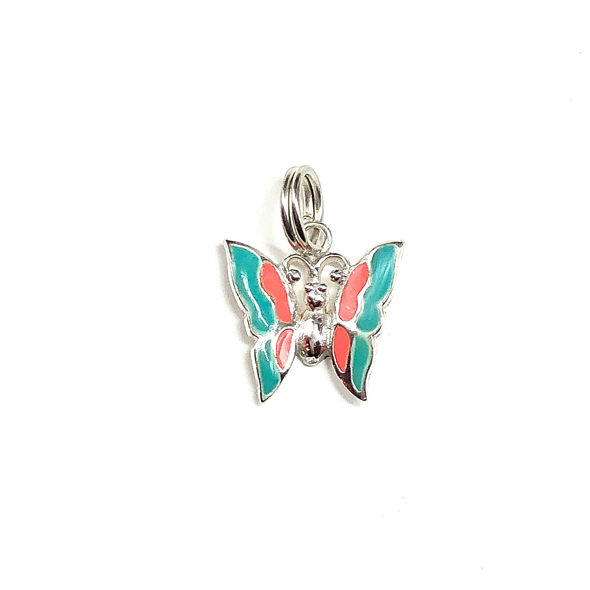 Charms for Bracelets, 925 Sterling Silver Butterfly summer travel Ocean Lucky charm, Salmon & Teal Enamel Pendant Jewelry for Woman Mom
